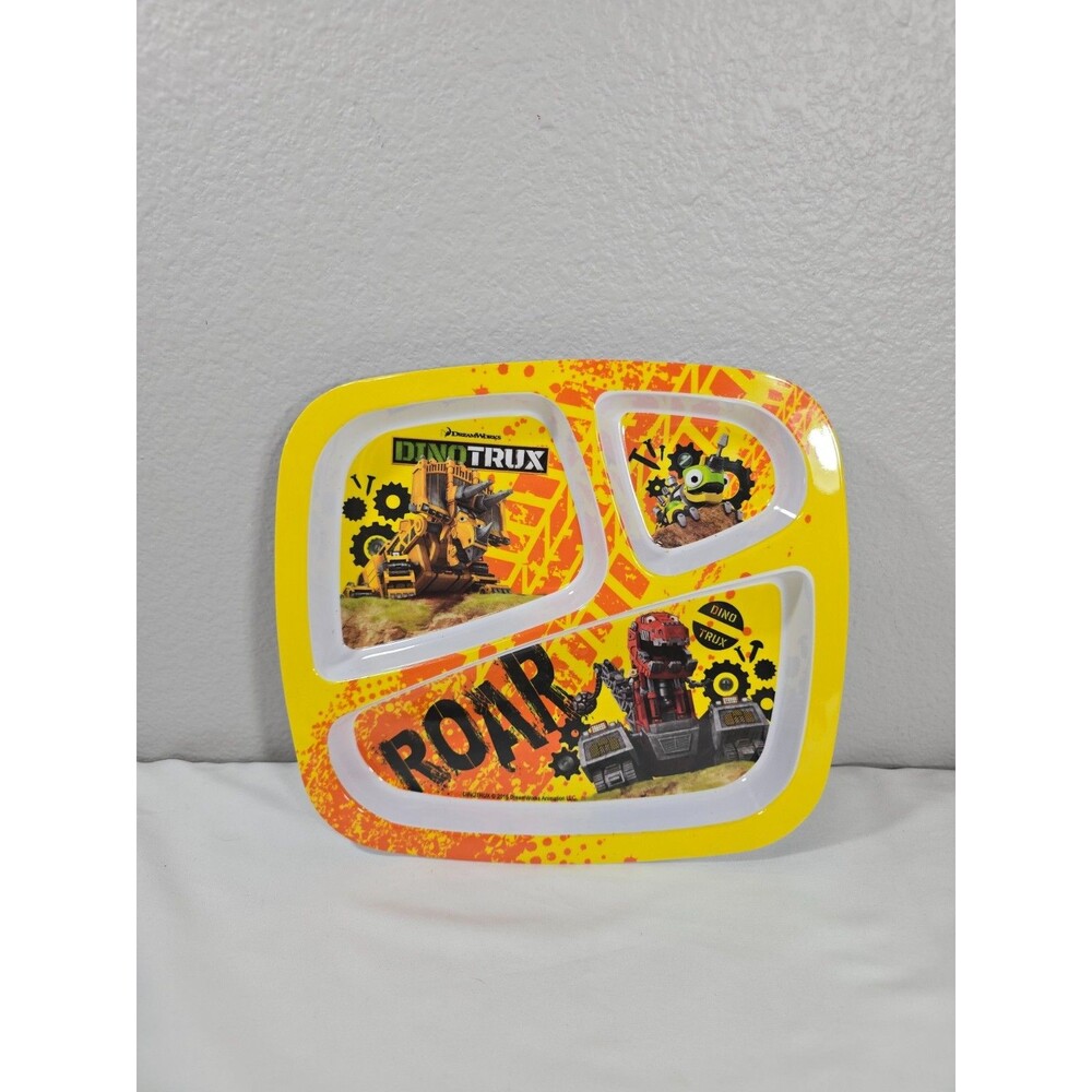 Zak! Designs Dinotrux Yellow Divided plate Kids Plastic Melamine